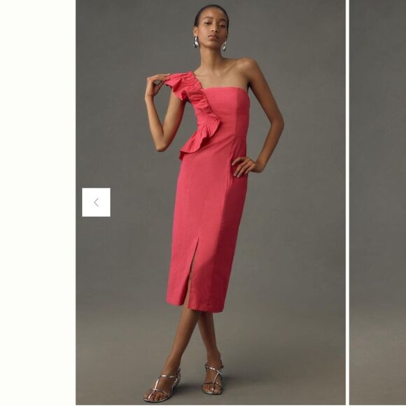 Anthropologie One-Shoulder Ruffle Column Midi Dress - Picture 3 of 3